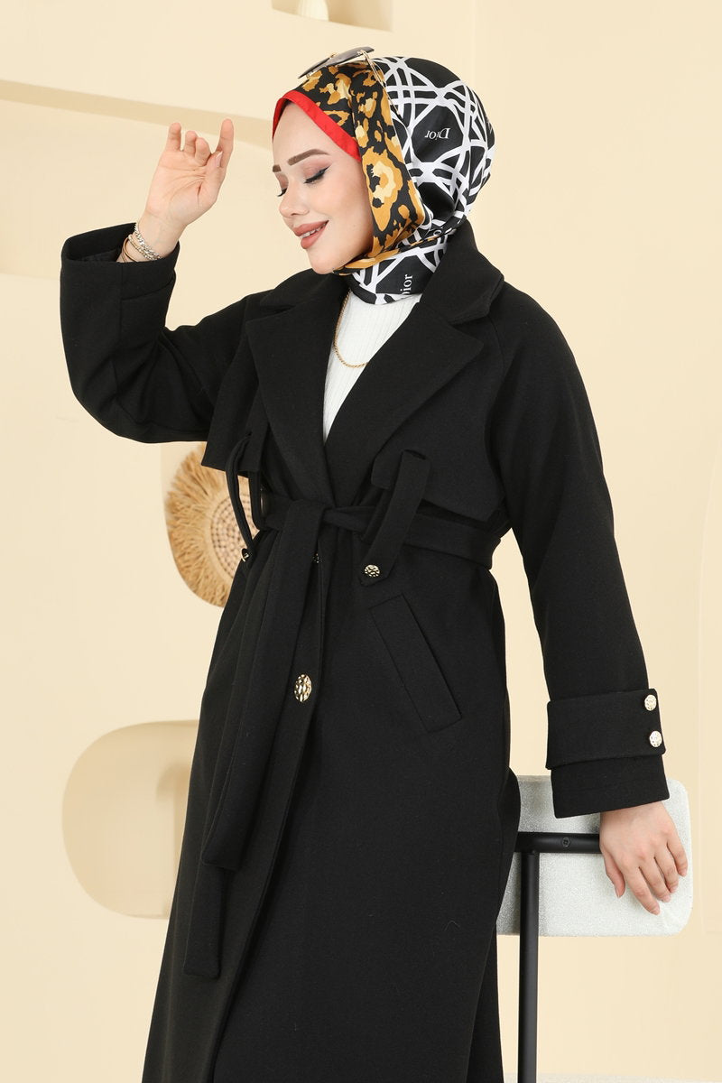 Elegant Button Felt Coat - Black