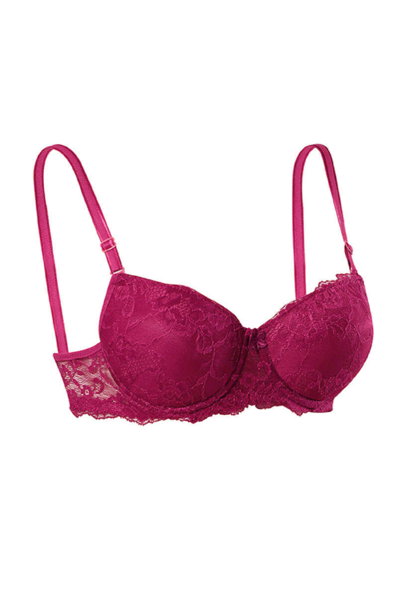 Padded Lace Bra with Silicone - Burgundy