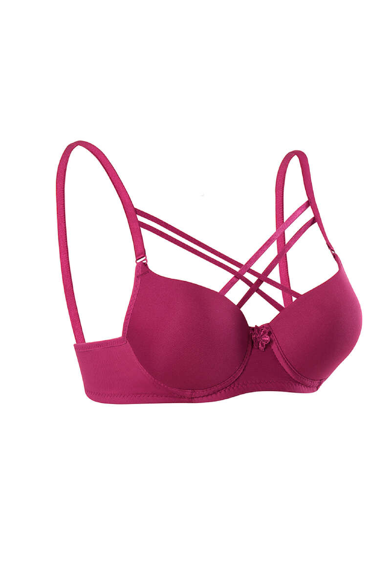 Padded Micro Criss-Cross Bra with Silicone - Burgundy
