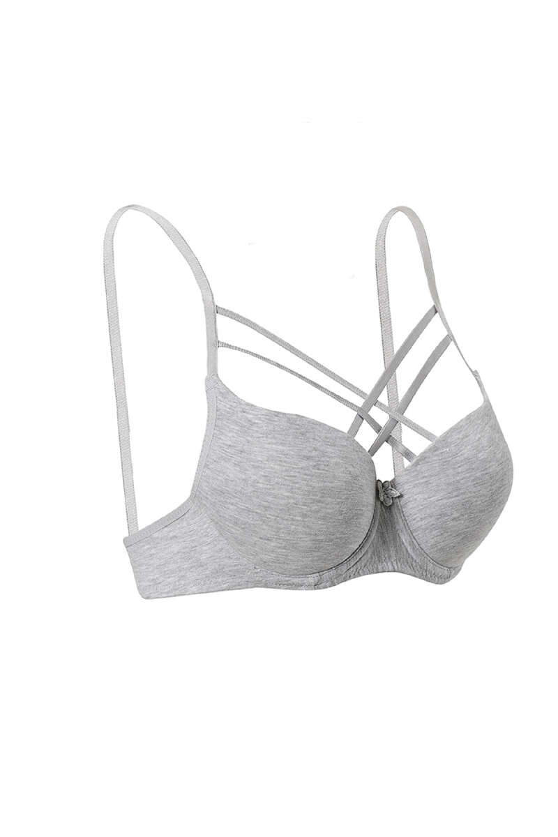 Padded Micro Criss-Cross Bra with Silicone - Grey