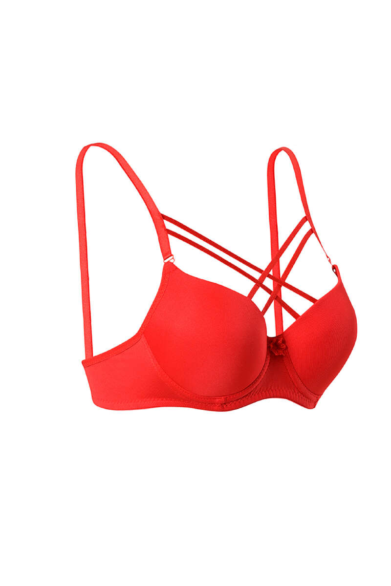 Padded Micro Criss-Cross Bra with Silicone - Red