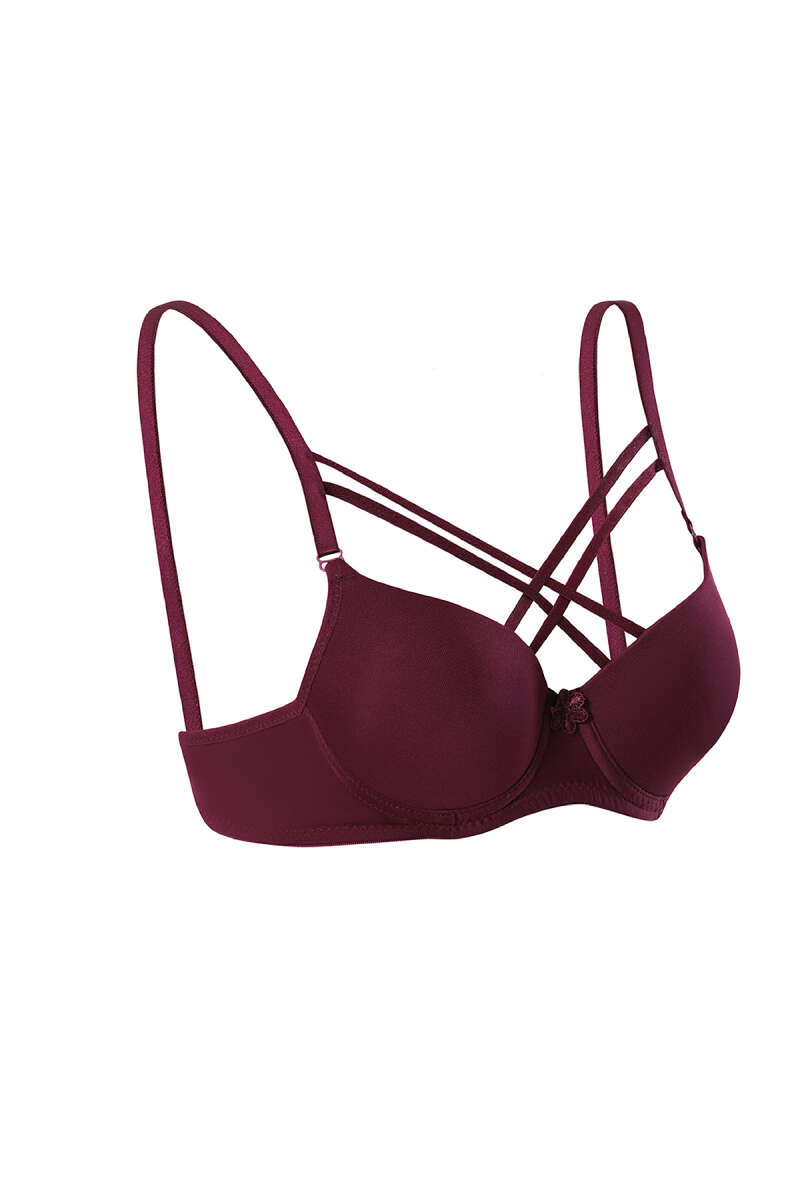 Padded Micro Criss-Cross Bra with Silicone - Plum