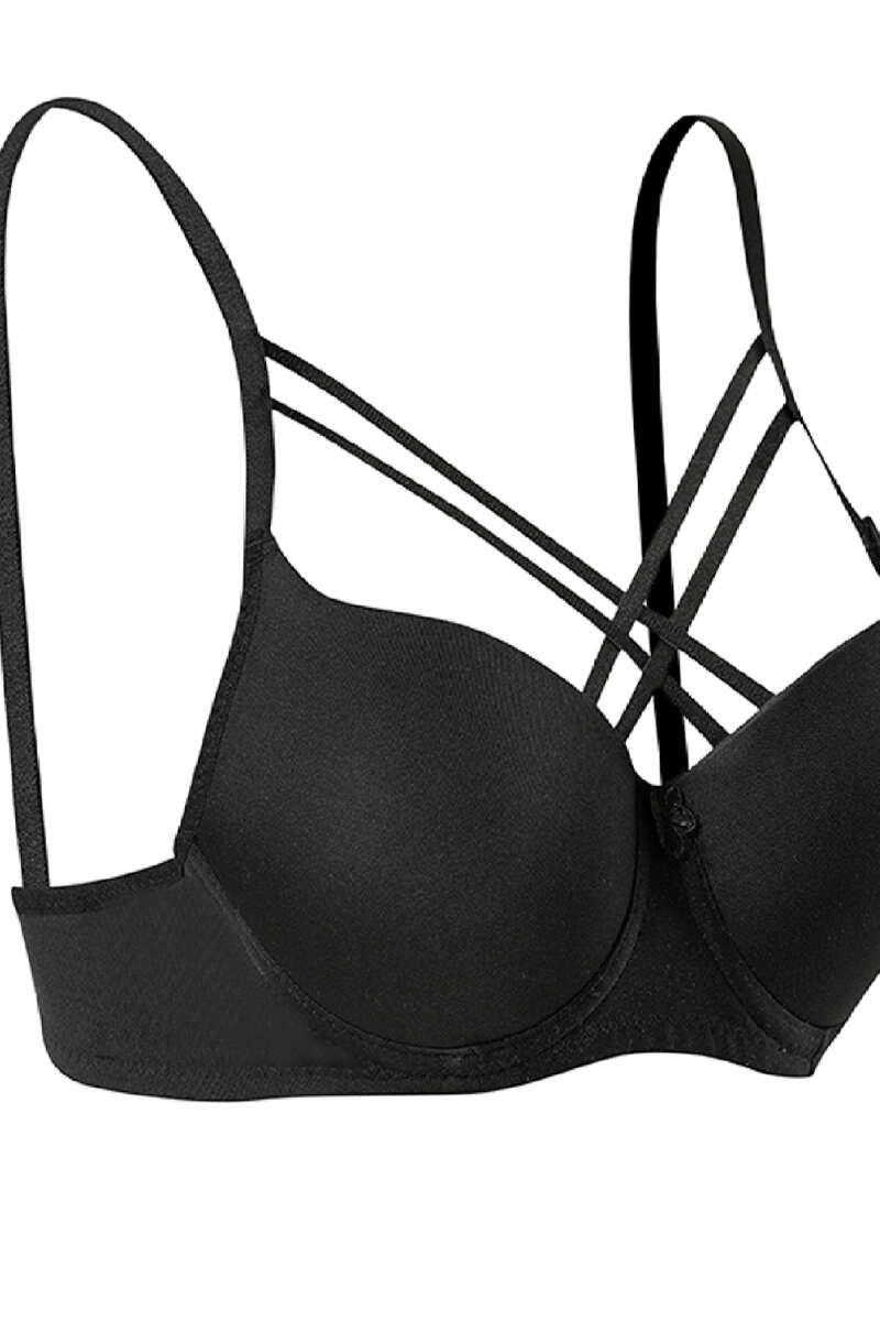 Padded Micro Criss-Cross Bra with Silicone - Black
