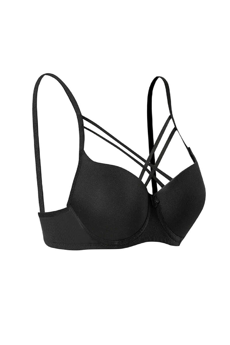 Padded Micro Criss-Cross Bra with Silicone - Black