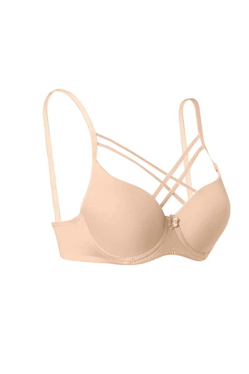 Padded Micro Criss-Cross Bra with Silicone - Nude