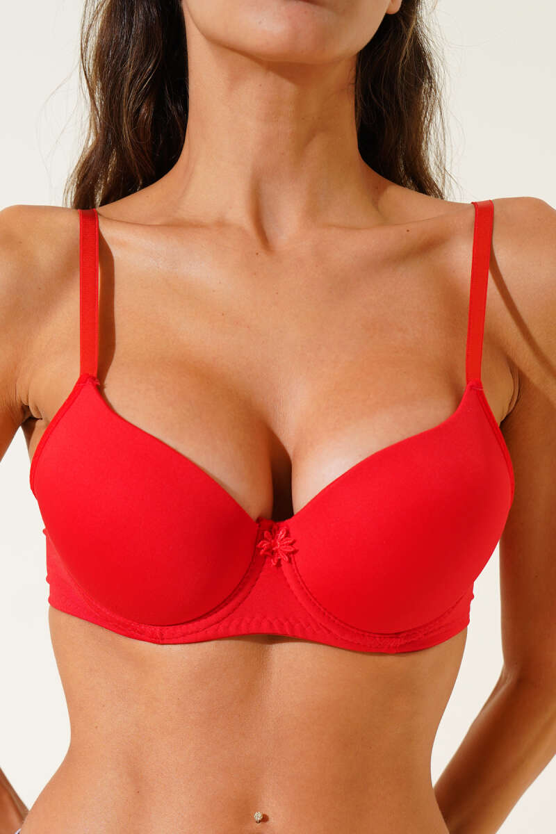 Padded Micro Bra with Silicone - Red