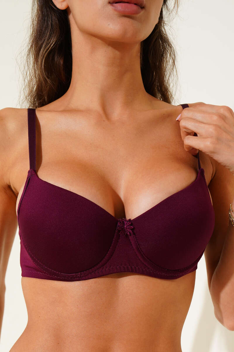 Padded Micro Bra with Silicone - Plum