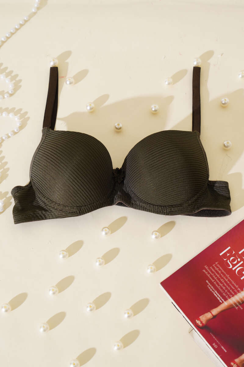Padded Ribbon Bra with Silicone - Khaki