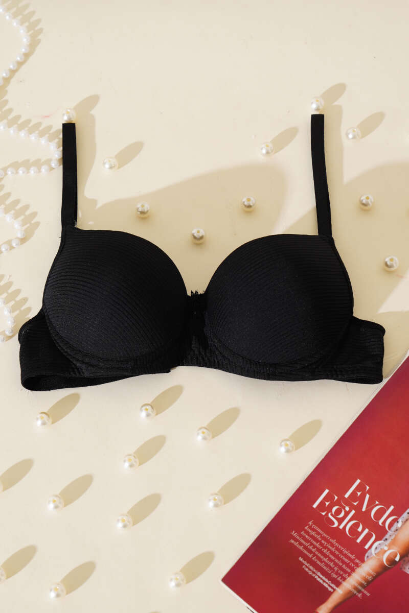 Padded Ribbon Bra with Silicone - Black