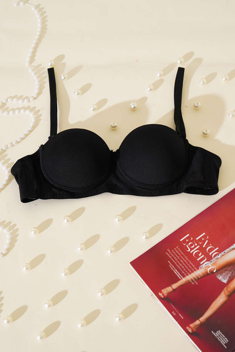 Padded Strapless Bra with Silicone Grip - Black