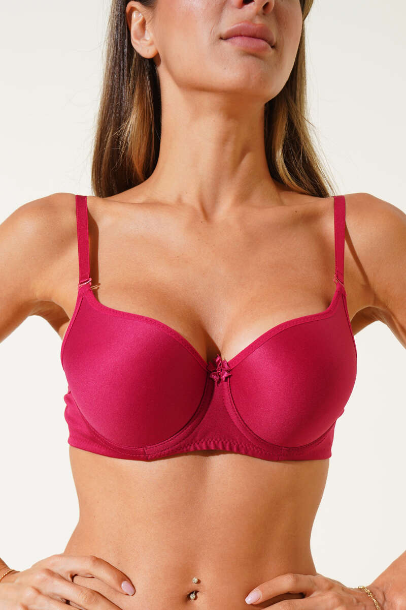 Padded Plain Bra with Silicone - Burgundy