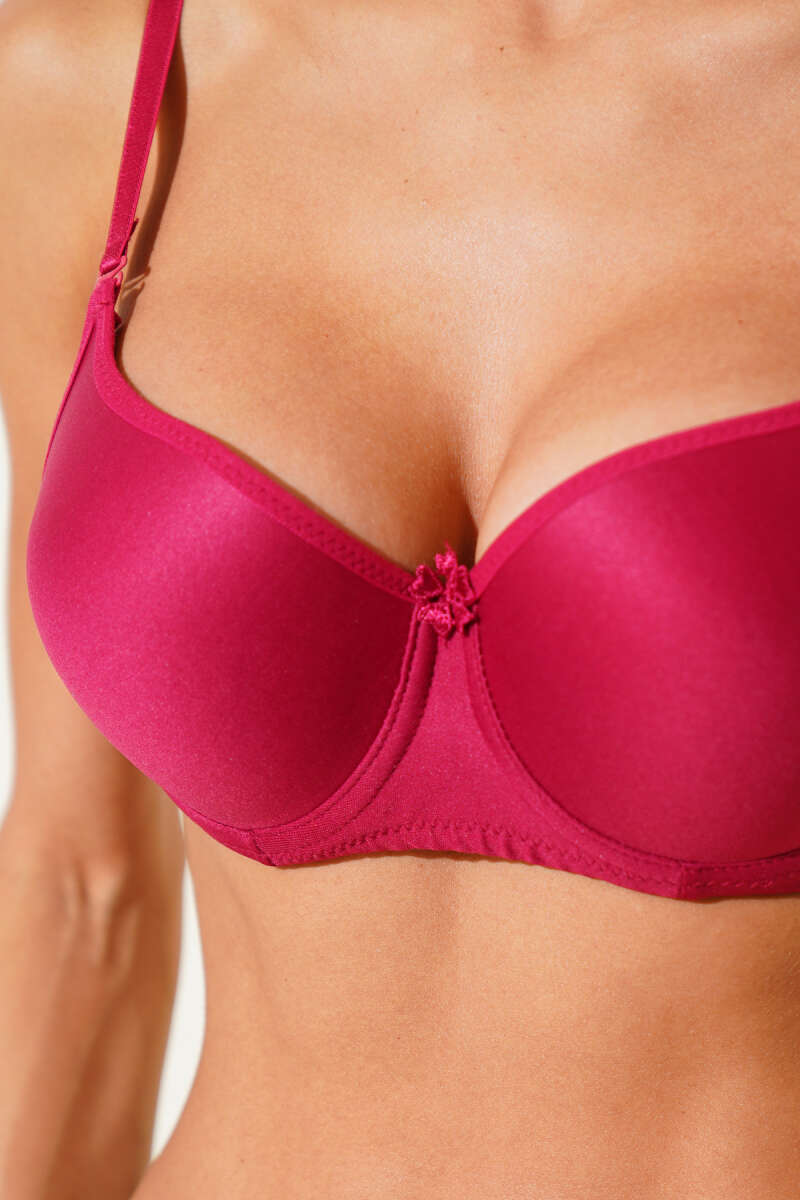 Padded Plain Bra with Silicone - Burgundy
