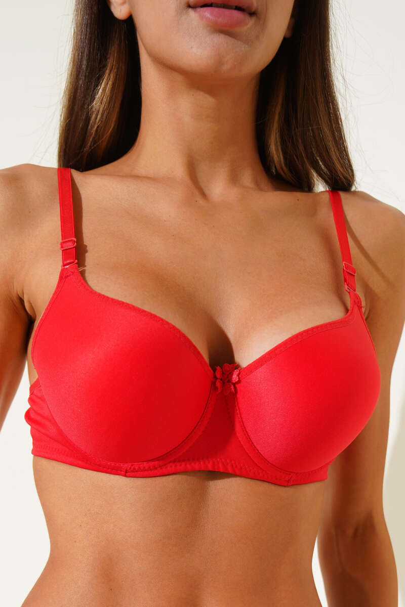 Padded Plain Bra with Silicone - Red