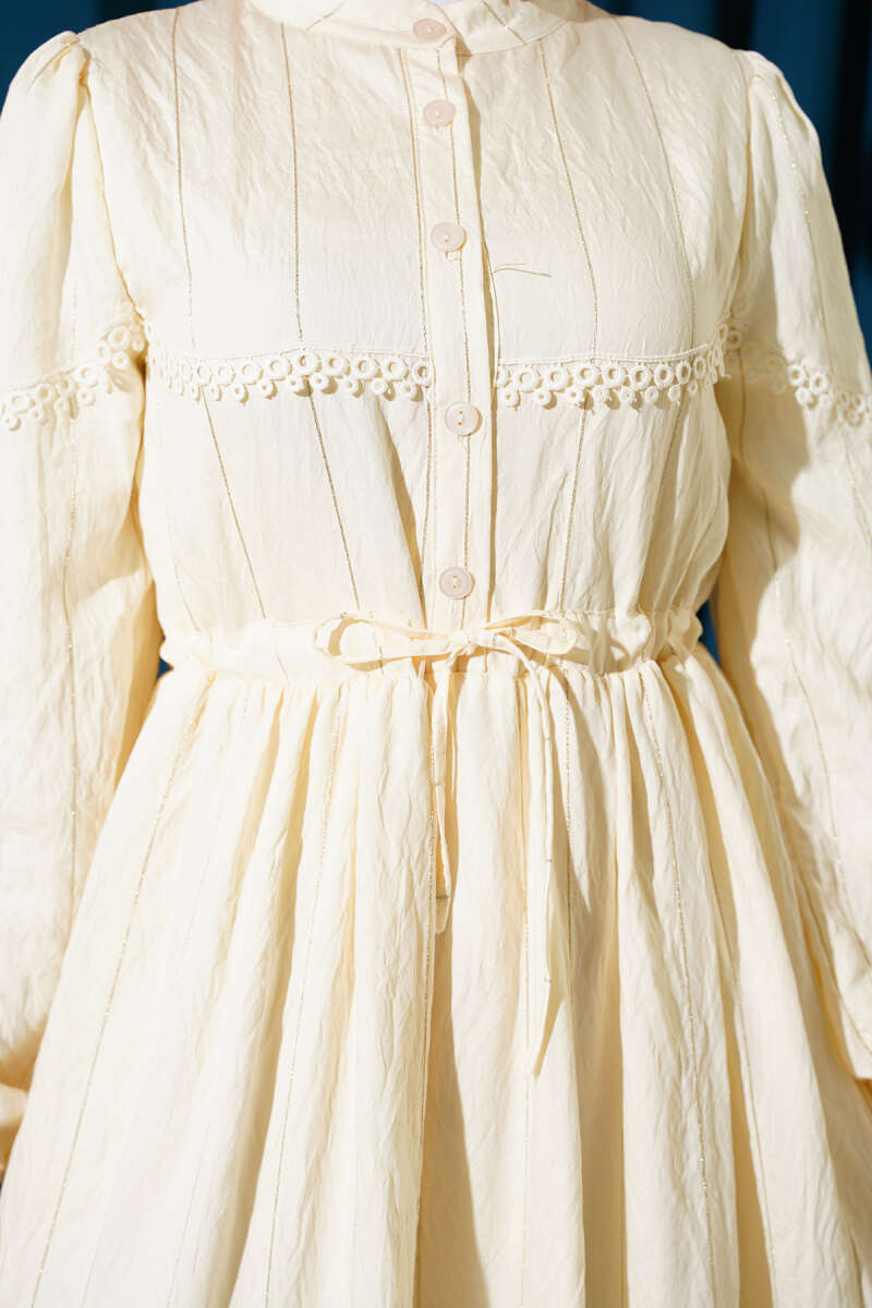 Glitter-Stripe Guipure Dress - Beige