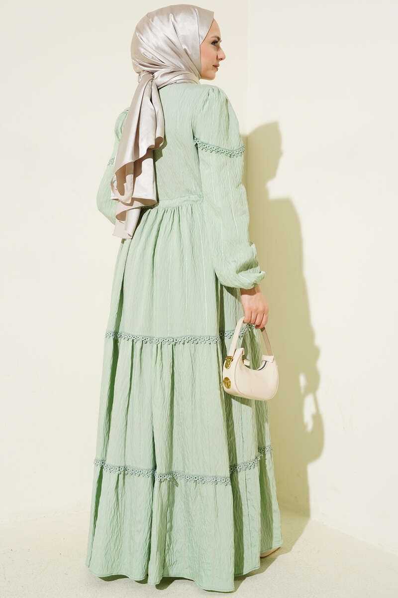 Glitter-Stripe Guipure Dress - Almond Green