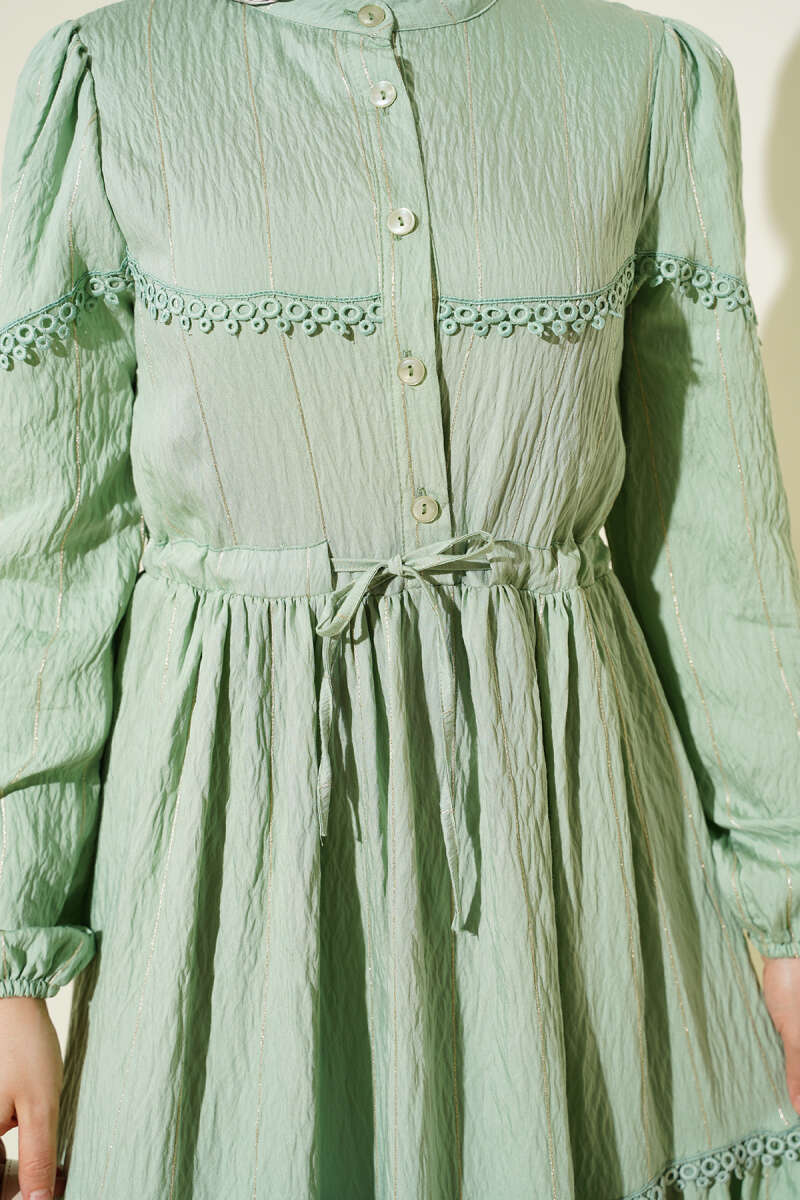 Glitter-Stripe Guipure Dress - Almond Green