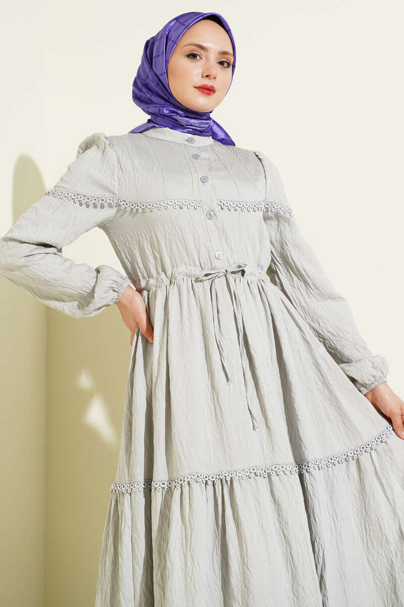 Glitter-Stripe Guipure Dress - Grey