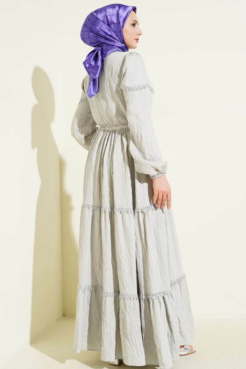 Glitter-Stripe Guipure Dress - Grey