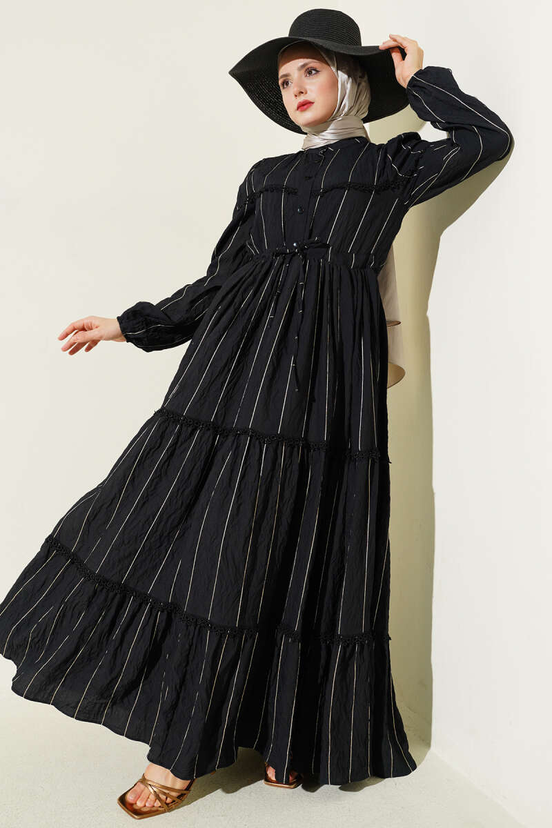Glitter-Stripe Guipure Dress - Black