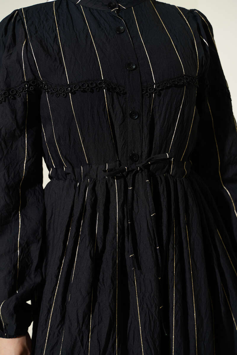 Glitter-Stripe Guipure Dress - Black