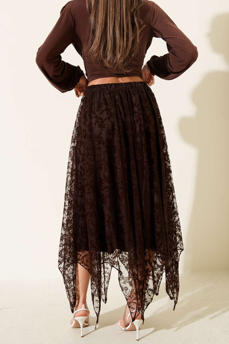 Symmetric-Cut Tulle Skirt - Brown