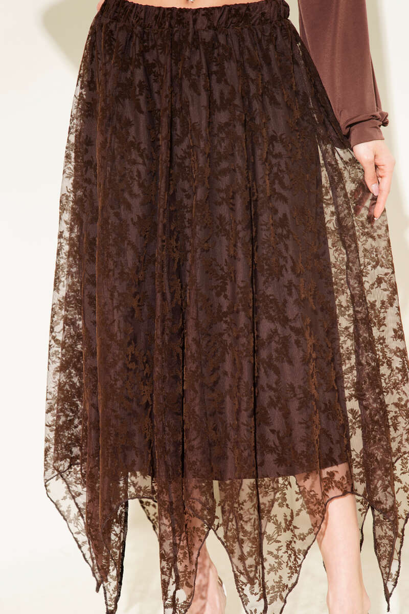 Symmetric-Cut Tulle Skirt - Brown