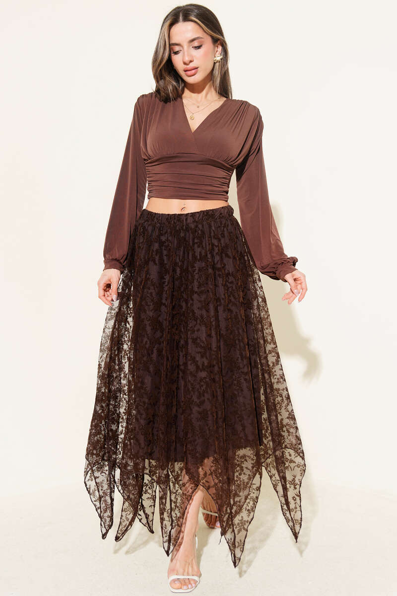 Symmetric-Cut Tulle Skirt - Brown