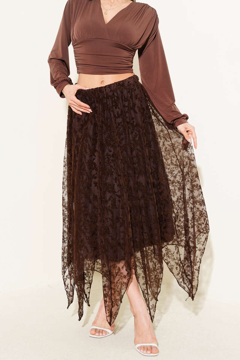 Symmetric-Cut Tulle Skirt - Brown