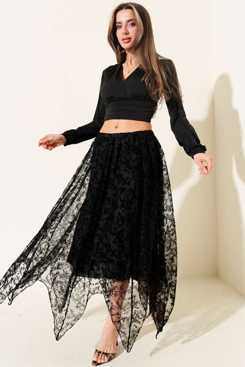 Symmetric-Cut Tulle Skirt - Black
