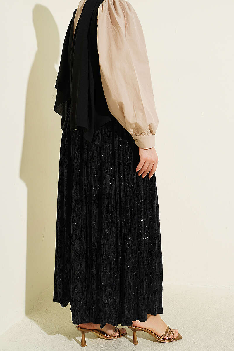 Flared Skirt with Glitter Belt - Black