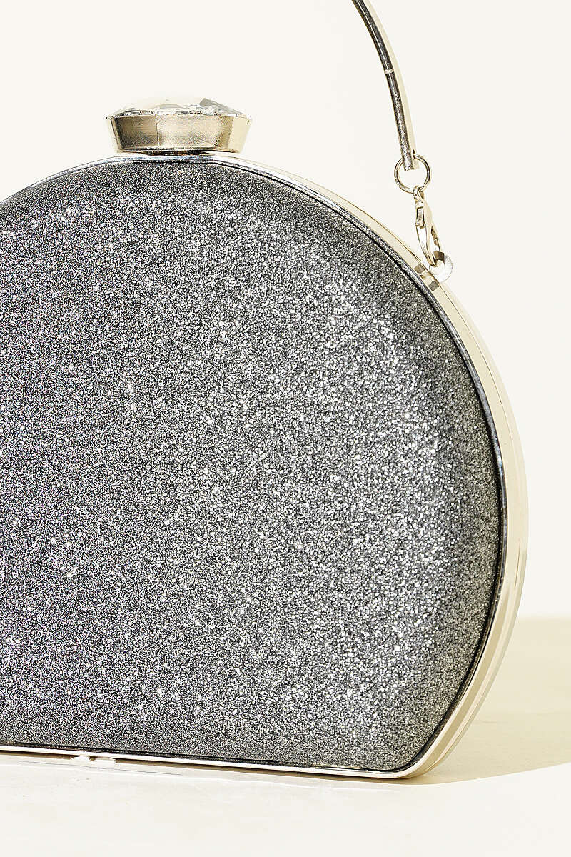 Glitter Half-Moon Evening Bag - Smoke Grey