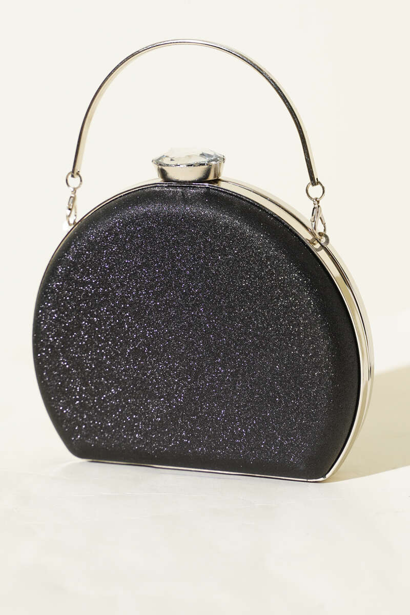 Glitter Half-Moon Evening Bag - Black
