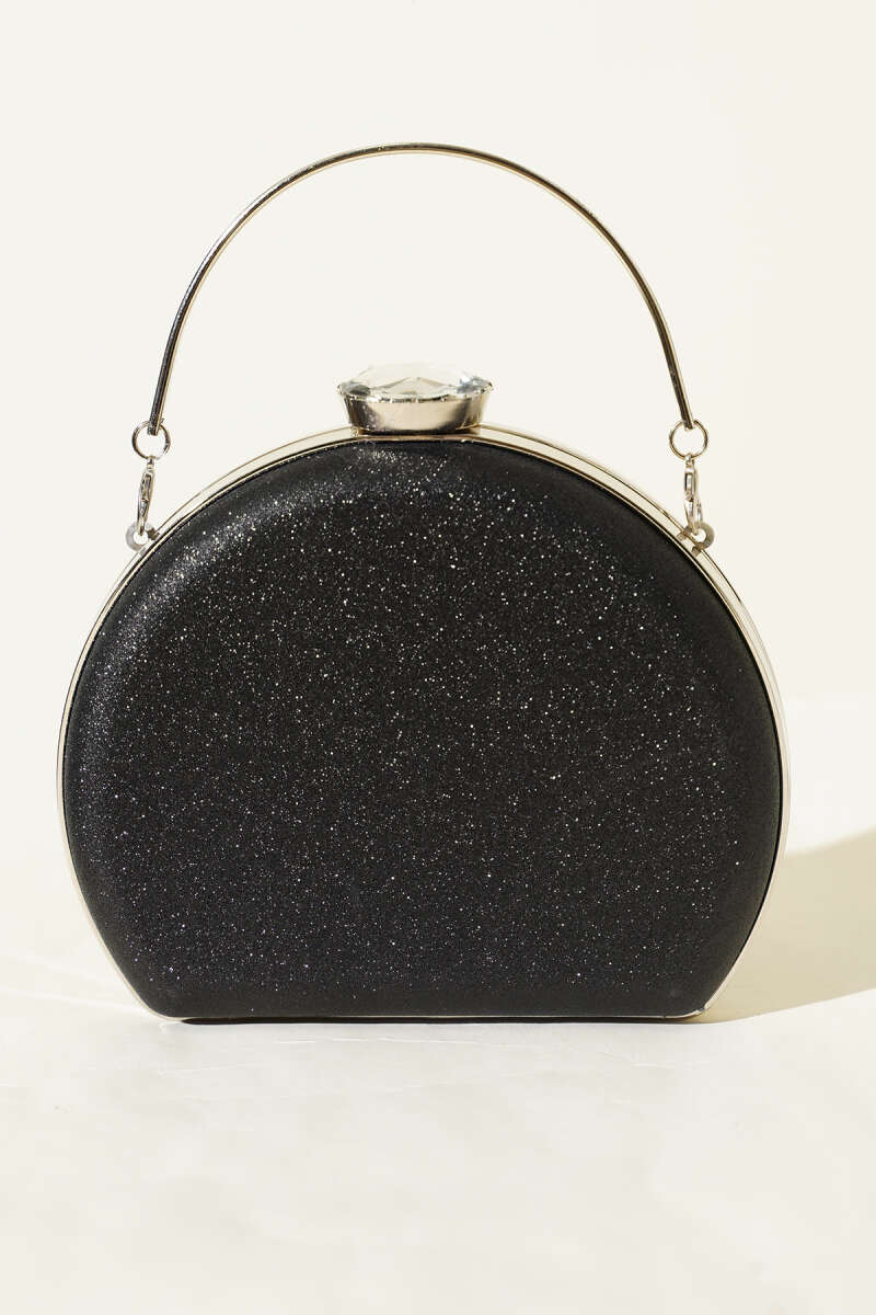 Glitter Half-Moon Evening Bag - Black