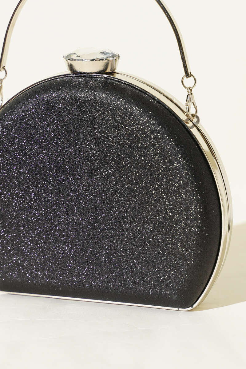 Glitter Half-Moon Evening Bag - Black
