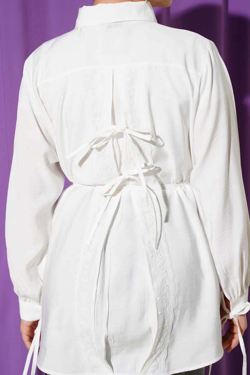 Tencel Shirt with Lace Back and Ties - White