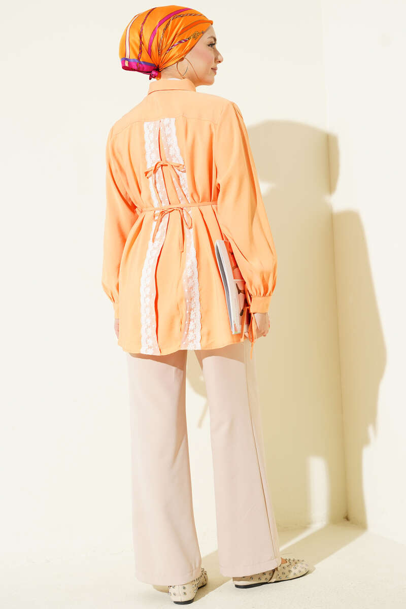 Tencel Shirt with Lace Back and Ties - Orange