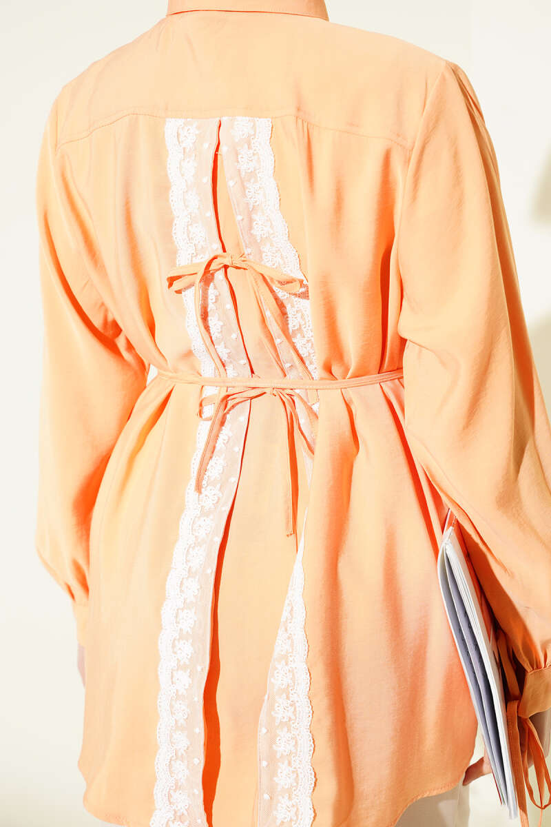 Tencel Shirt with Lace Back and Ties - Orange