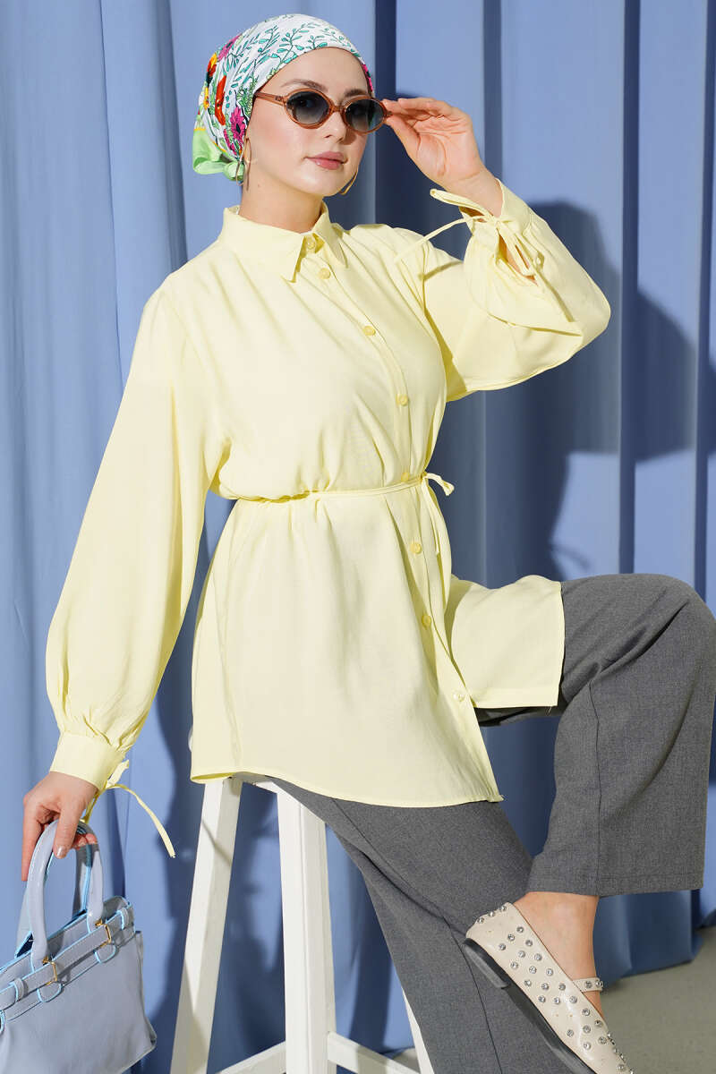Tencel Shirt with Lace Back and Ties - Yellow