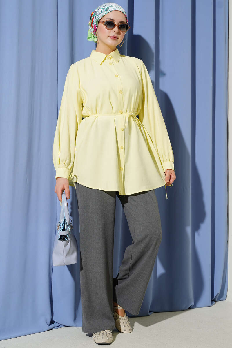 Tencel Shirt with Lace Back and Ties - Yellow