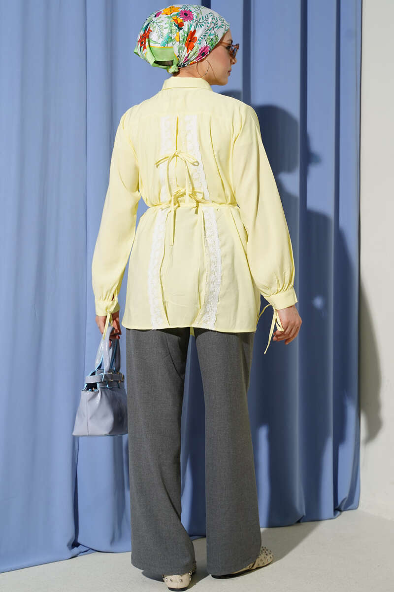 Tencel Shirt with Lace Back and Ties - Yellow