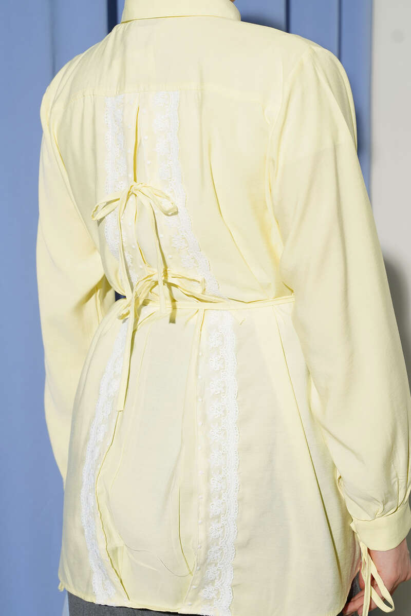 Tencel Shirt with Lace Back and Ties - Yellow