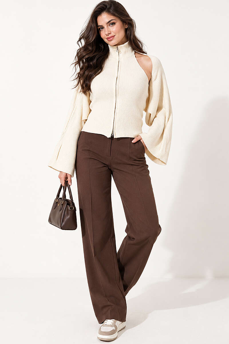Open-Back Knit Blouse - Beige