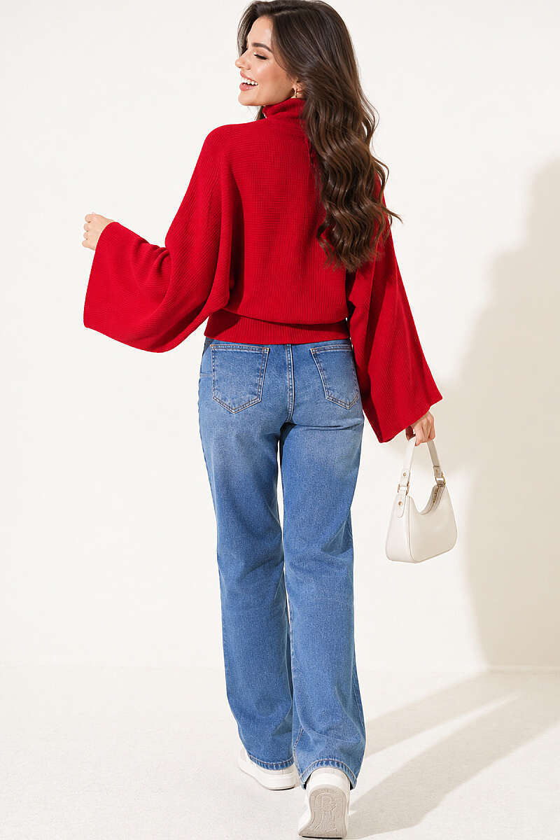 Open-Back Knit Blouse - Red
