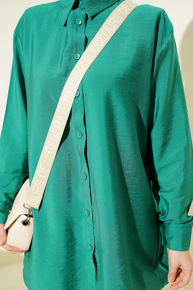 Loose Basic Shirt with Back Pleat - Green