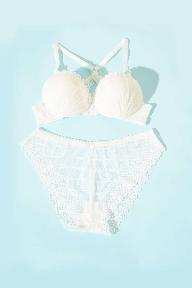 Padded Bra Set with Criss-Cross Lace Back - Ecru