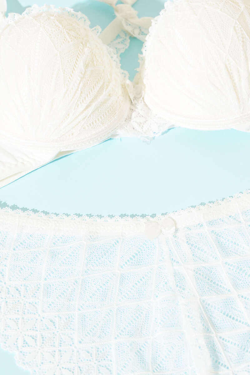 Padded Bra Set with Criss-Cross Lace Back - Ecru