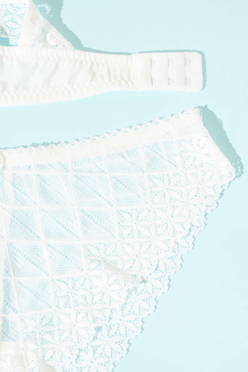 Padded Bra Set with Criss-Cross Lace Back - Ecru
