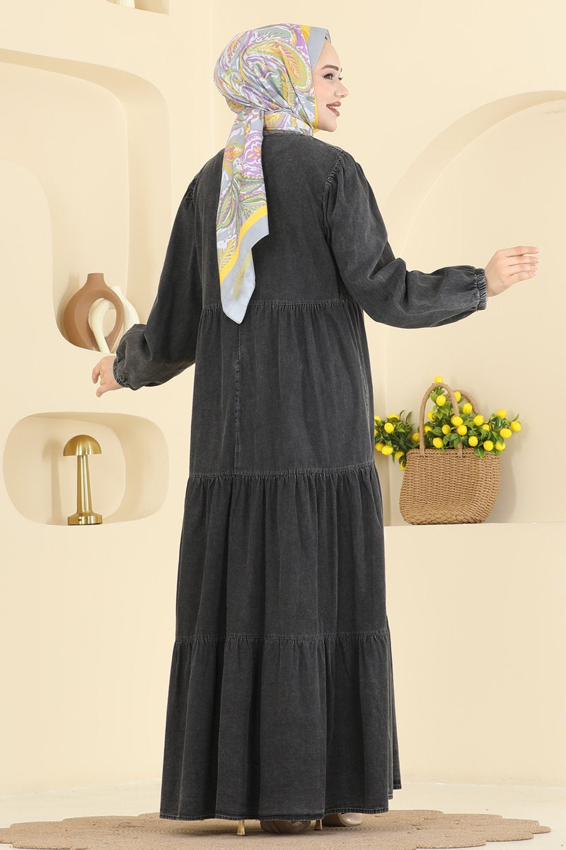 Back-Zip Denim Dress - Black-Classic Denim