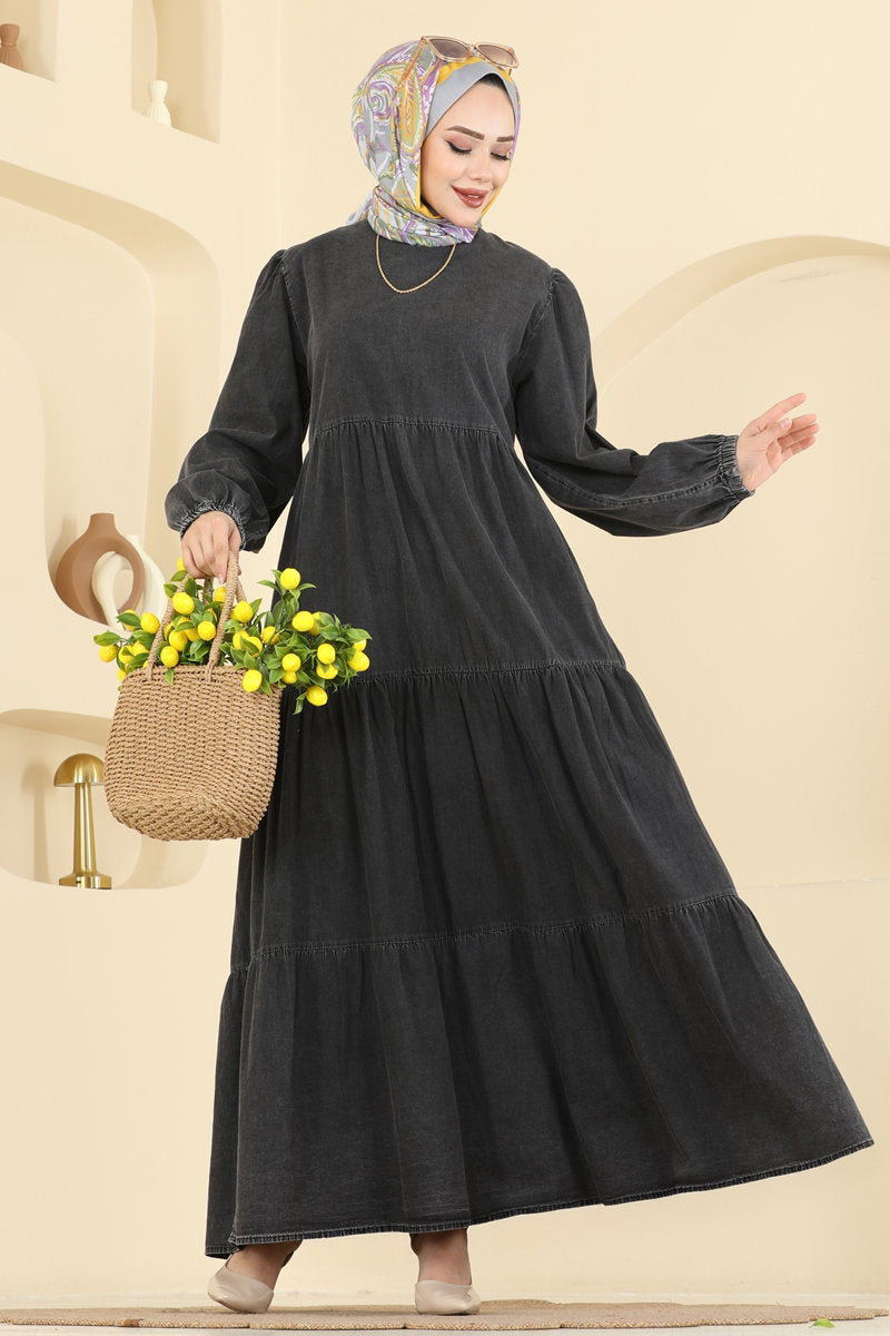 Back-Zip Denim Dress - Black-Classic Denim
