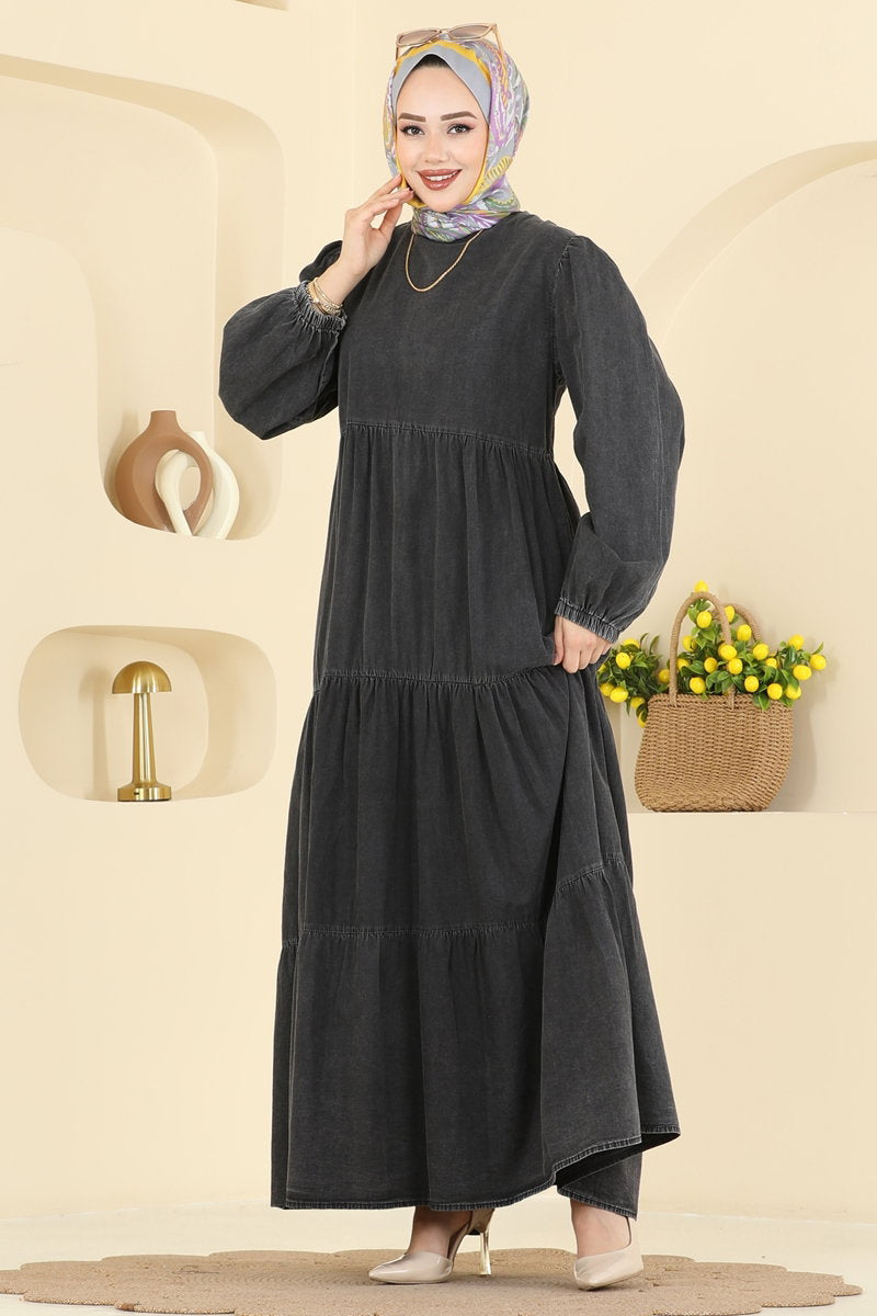 Back-Zip Denim Dress - Black-Classic Denim